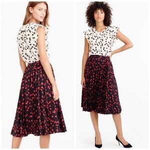 J. CREW Cherry Print Black Pleated Accordion Midi Skirt Size 4